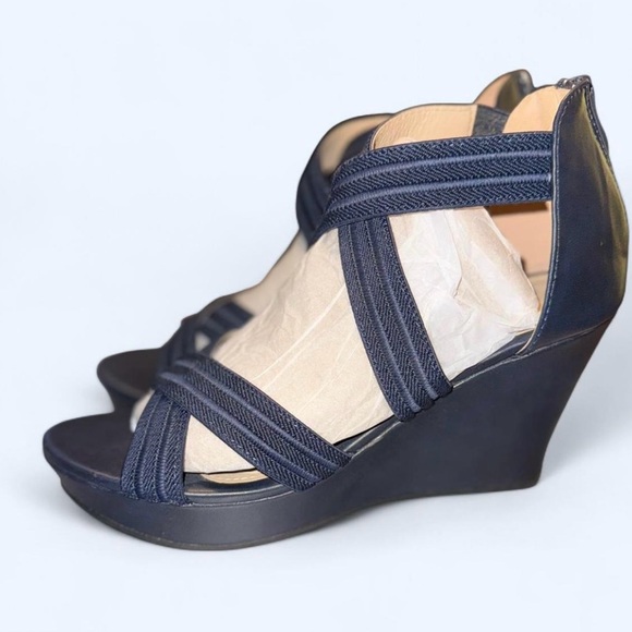 Elegant Navy Blue Women's Wedge Sandals - Picture 2 of 4